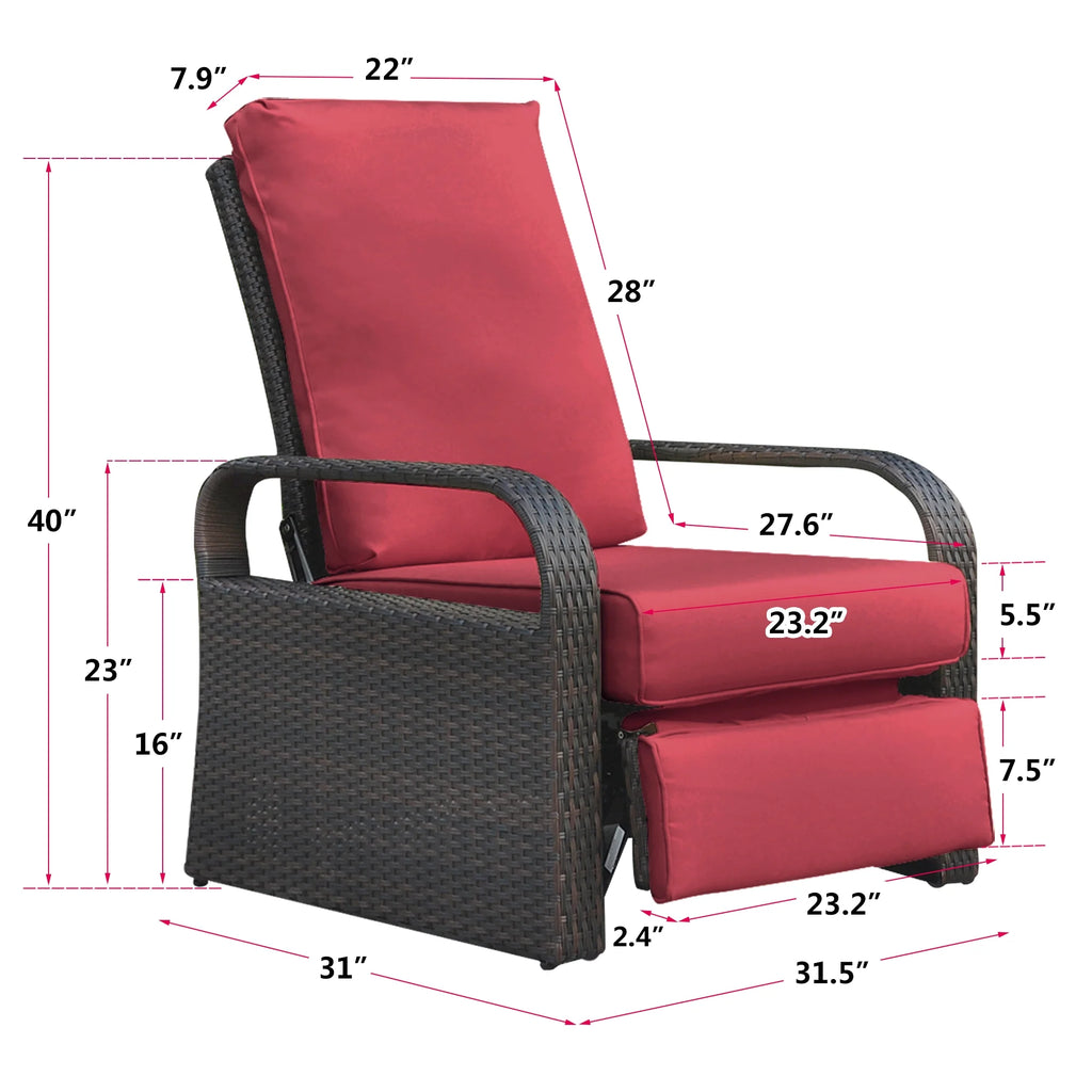 Red Resin Wicker Recliner Chair with Footrest H33982