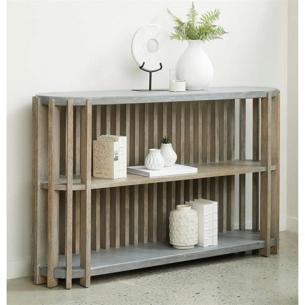 Wood Slat Display Console with Concrete Top N802