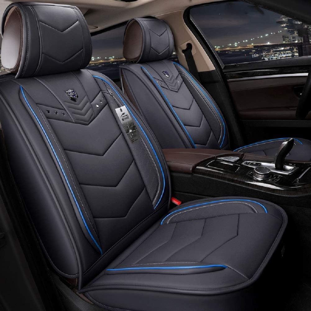 Blue Leather Car Seat Covers 5 Seats Full Set K299