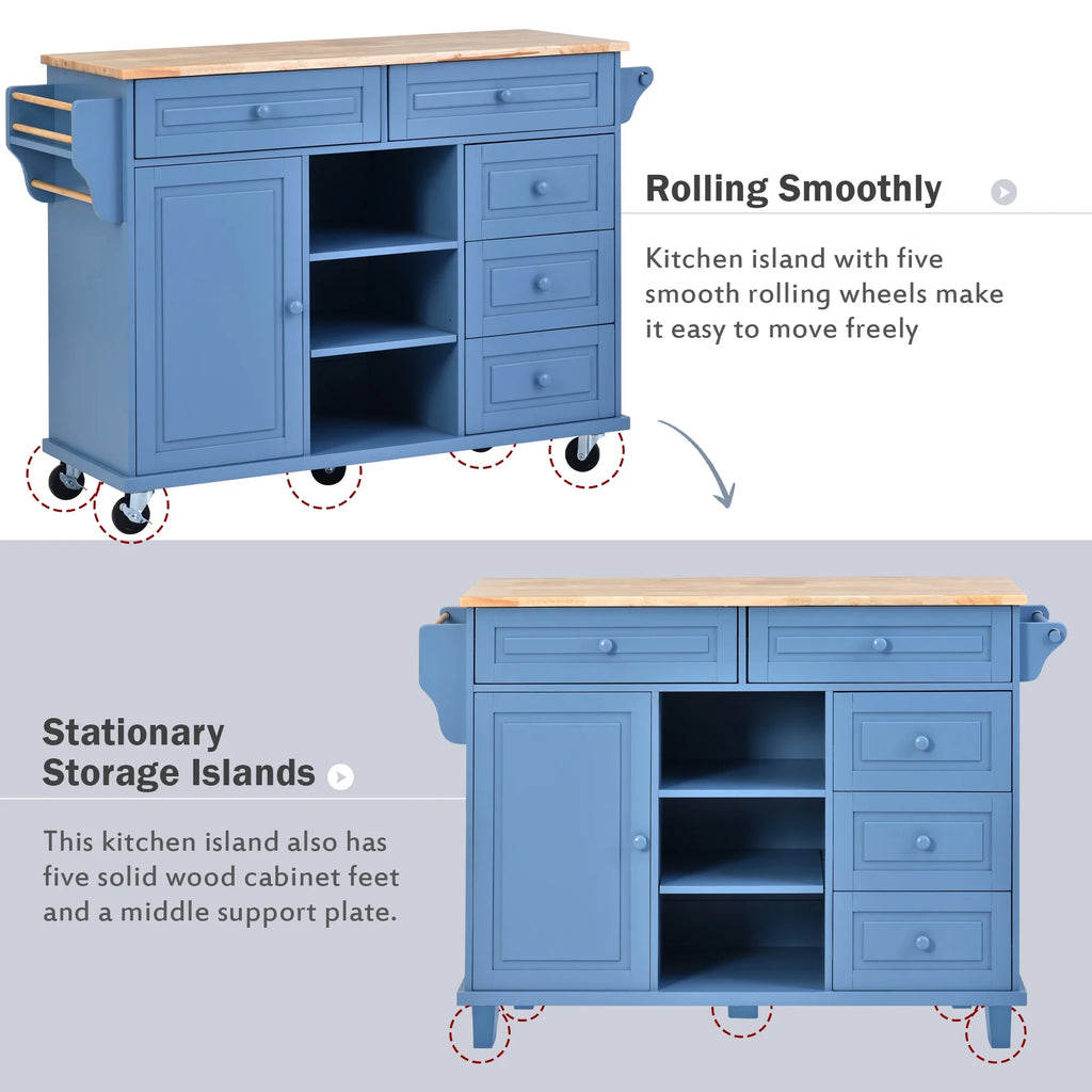 Mobile Kitchen Island Cart with Doors Drawers S7378