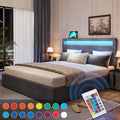 Queen Upholstered Platform Bed Frame with 4 Storage Drawers and LED Headboard A9811