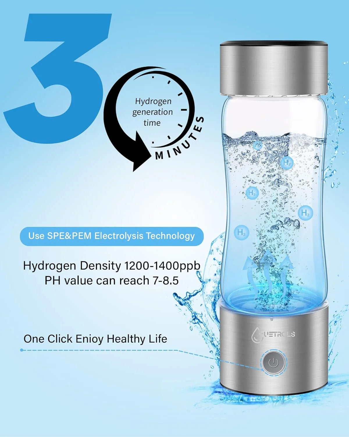 Hydrogen Water Bottle Generator with SPE PEM Technology Water Ionizer D9044
