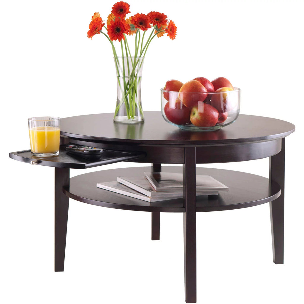 Espresso Finish Round Wood Coffee Table with Pull-Out Tray V794159