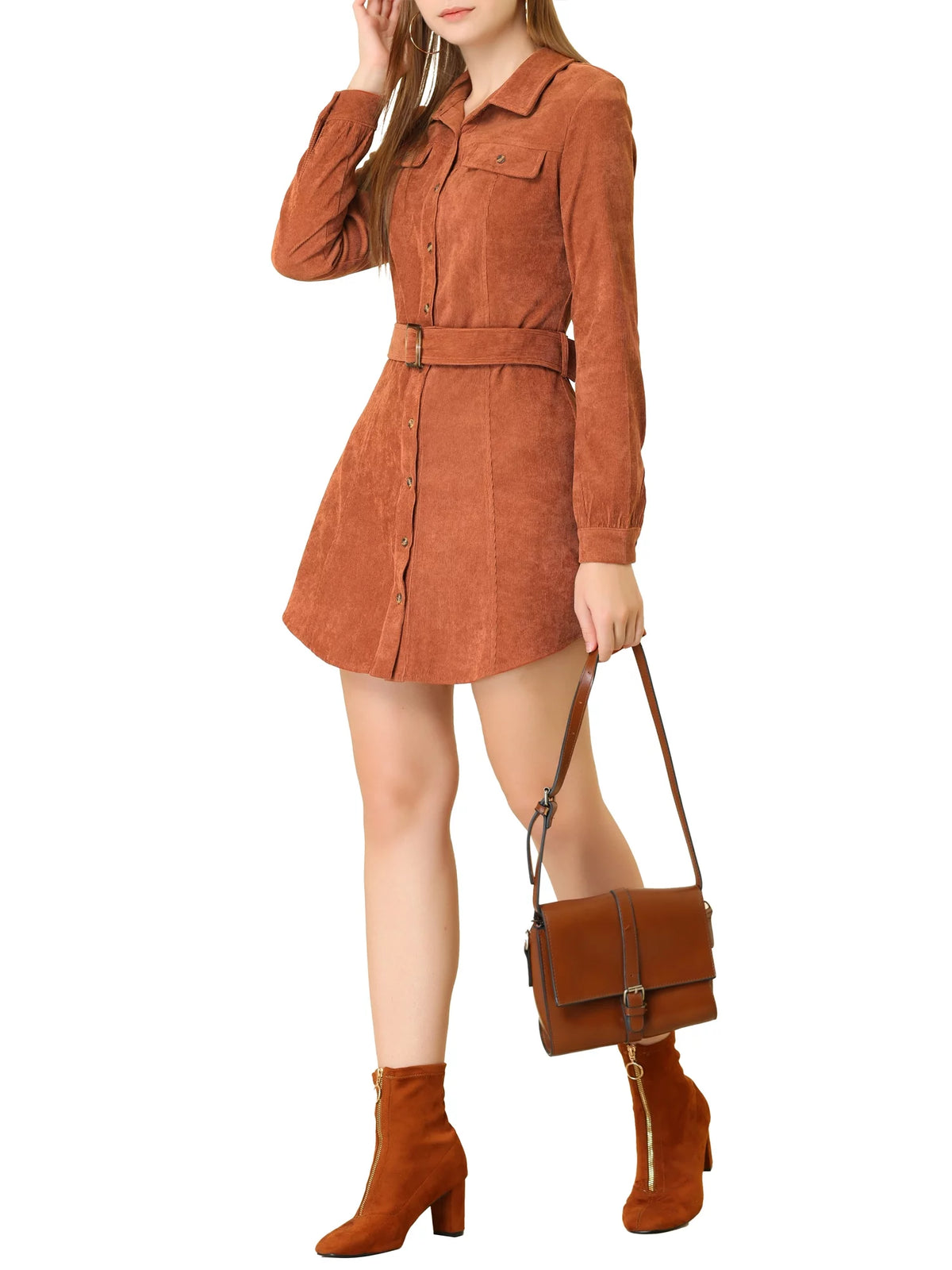 Corduroy Button Down Shirt Dress P3729