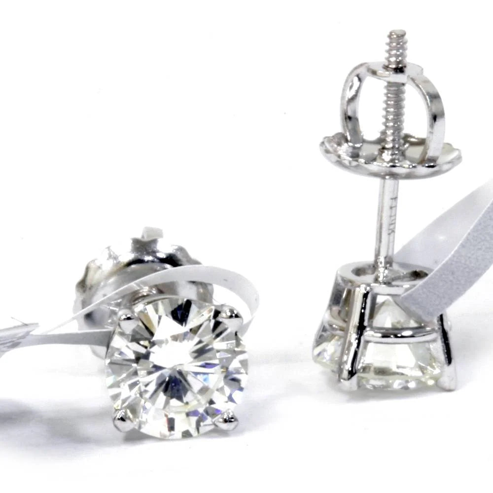 14K White Gold Diamond Screw Back Stud Earrings W653