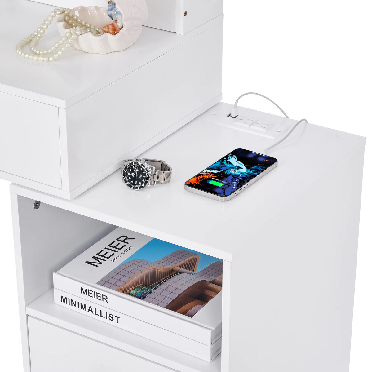 White Vanity Desk with Mirror and Lights Q57459