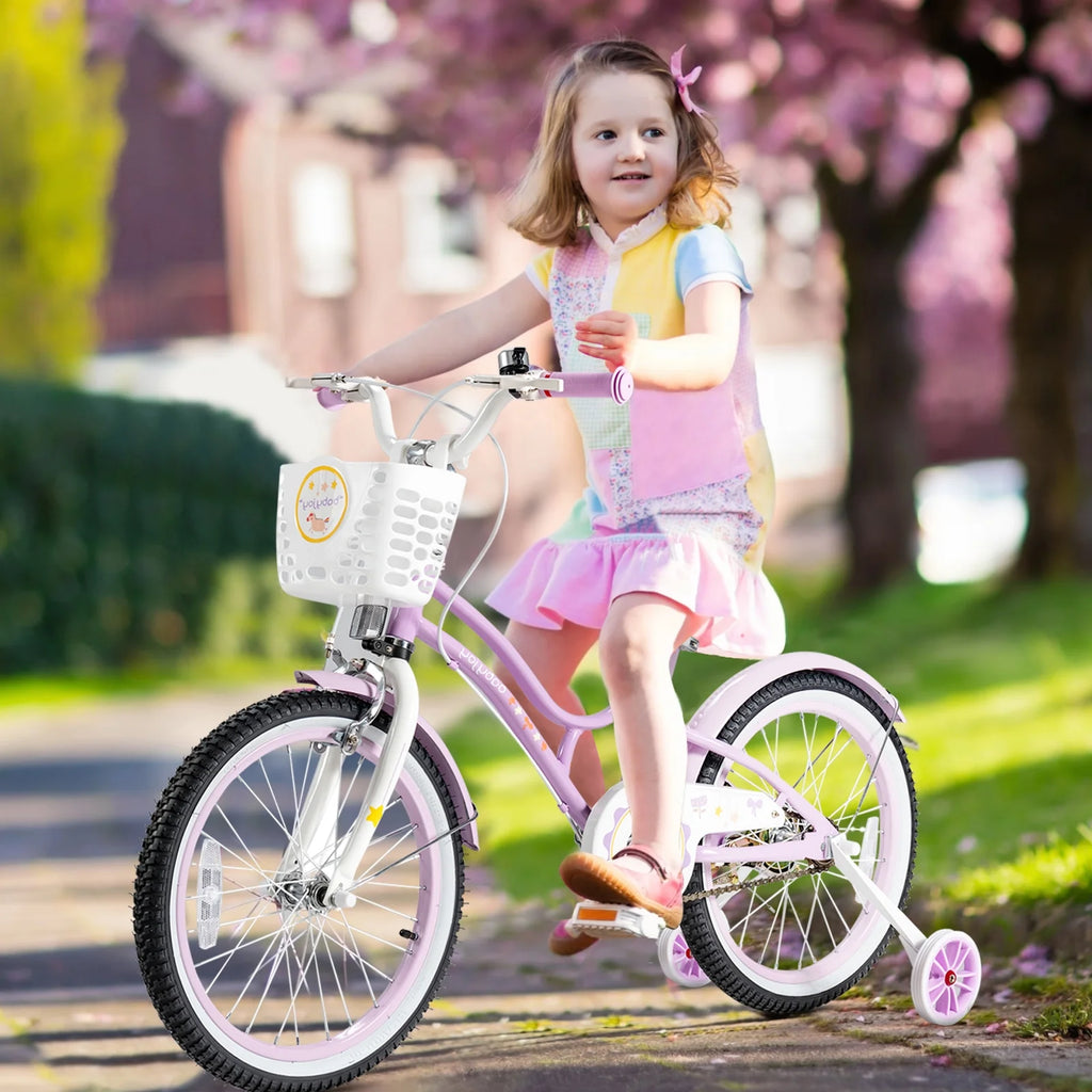 Kids Bike with Removable Training Wheels & Adjustable Seat Purple J98679