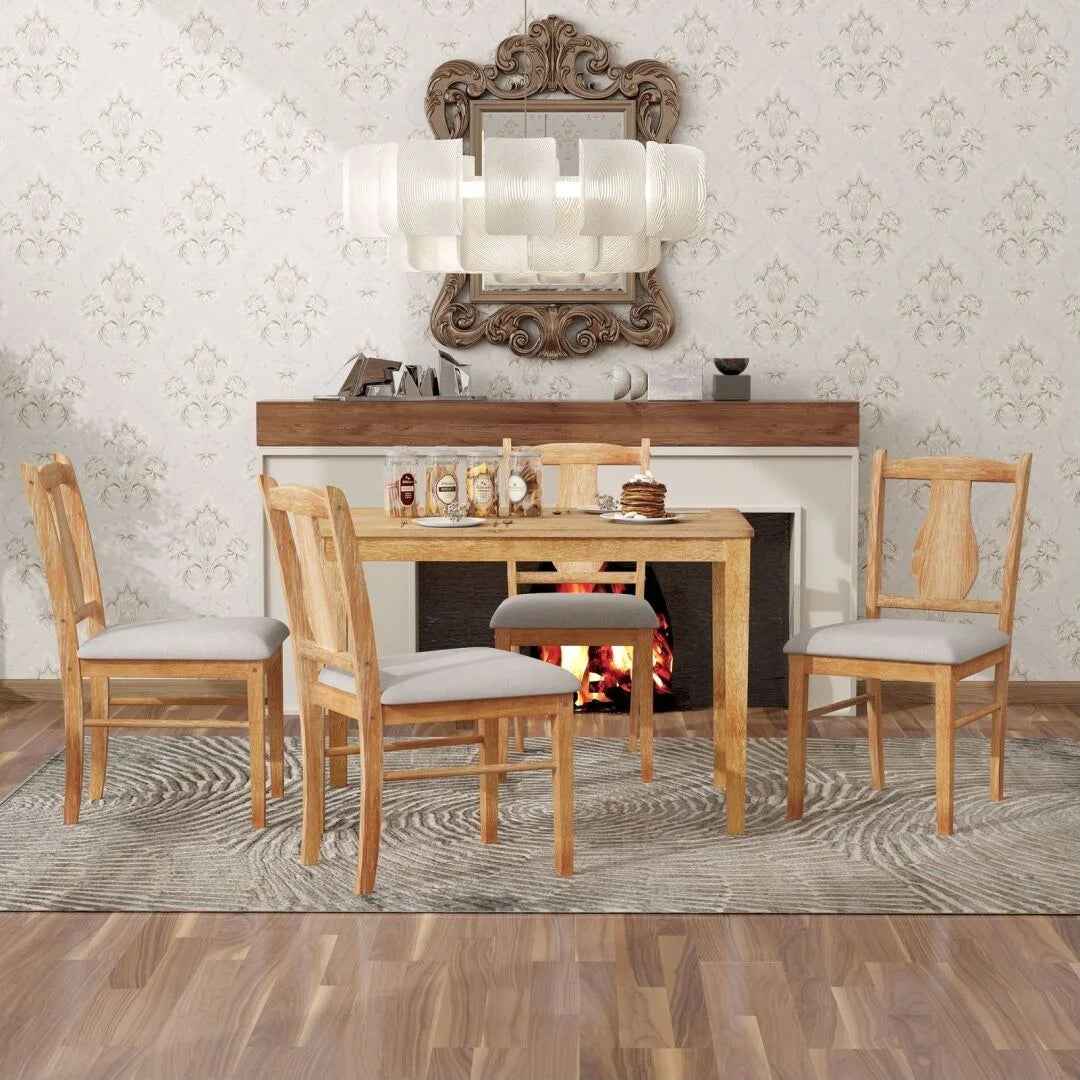 5-Piece Wooden Dining Table Set with 4 Upholstered Chairs D428130