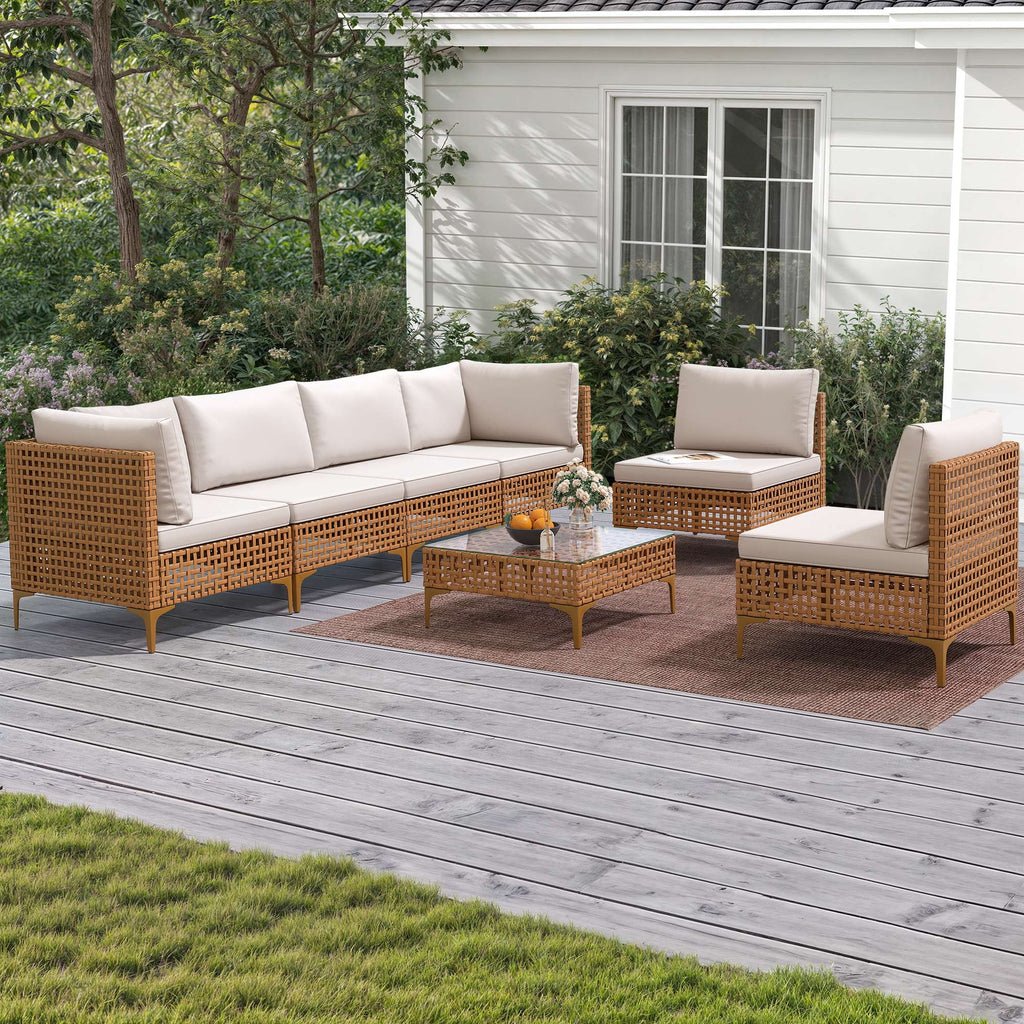 7-Piece PE Wicker Outdoor Sectional Sofa Set with Coffee Table Y167