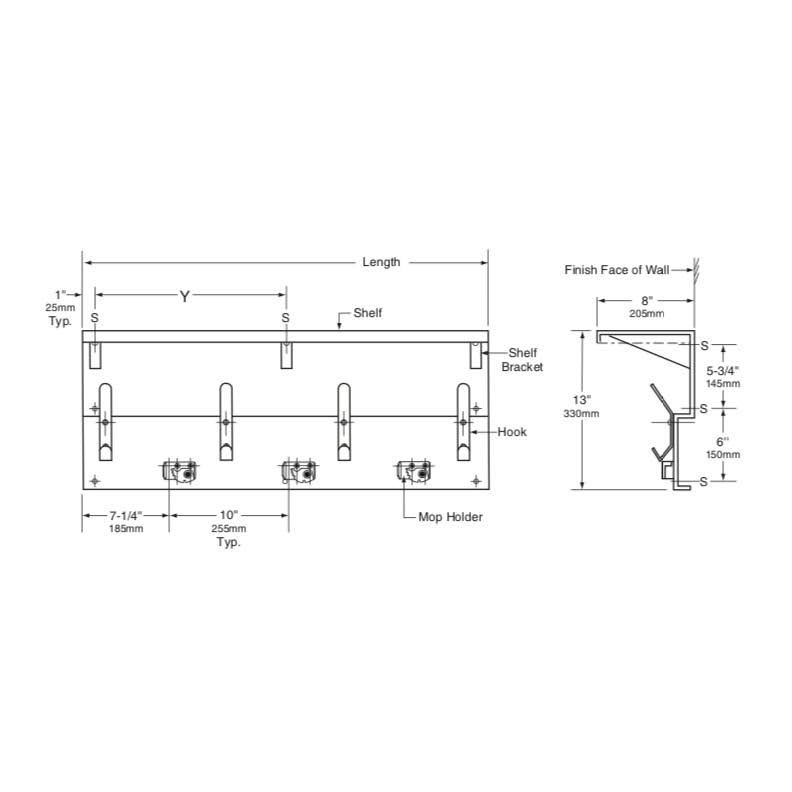 Shelf with Mop and Broom Holders and Hooks N511
