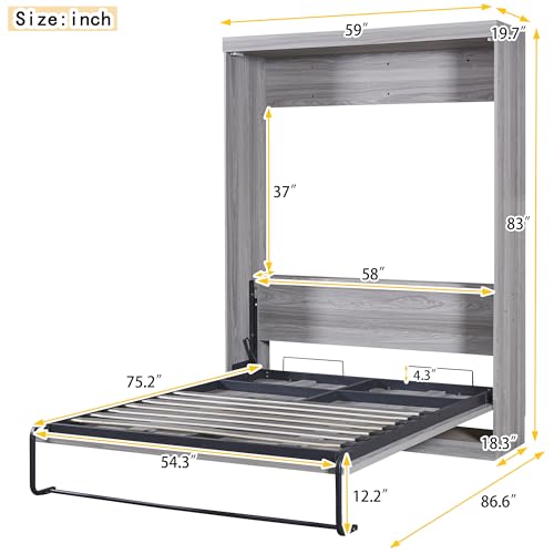 Full Size Grey Murphy Bed with Side Cabinet Storage N82756
