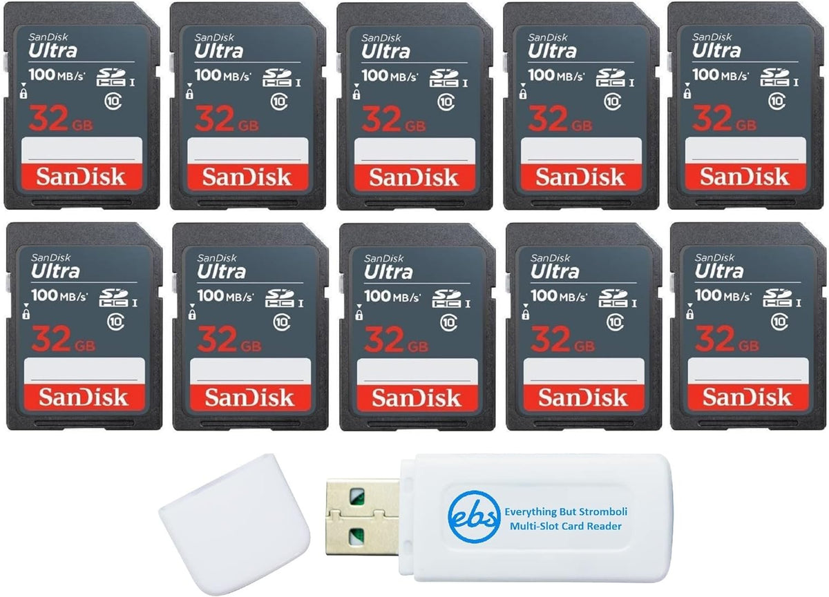 32GB Ultra SD Memory Card (10 Pack) SDHC UHS-I Card 100 MB/s Class 10 with Microfiber Cloth & Card Reader R686