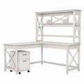 Linen White Oak L Shaped Desk with Hutch and 2 Drawer Mobile File Cabinet E3568
