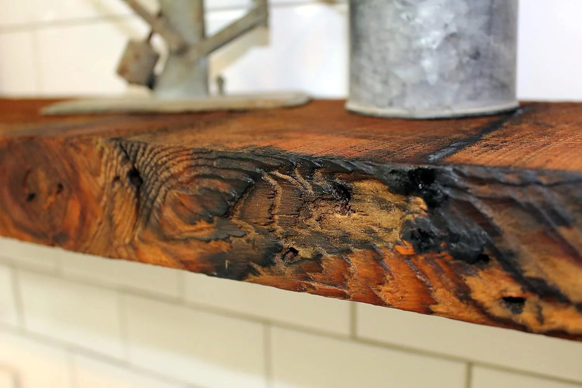 Reclaimed Wood Mantel Shelf with Steel Angle Brackets R132817