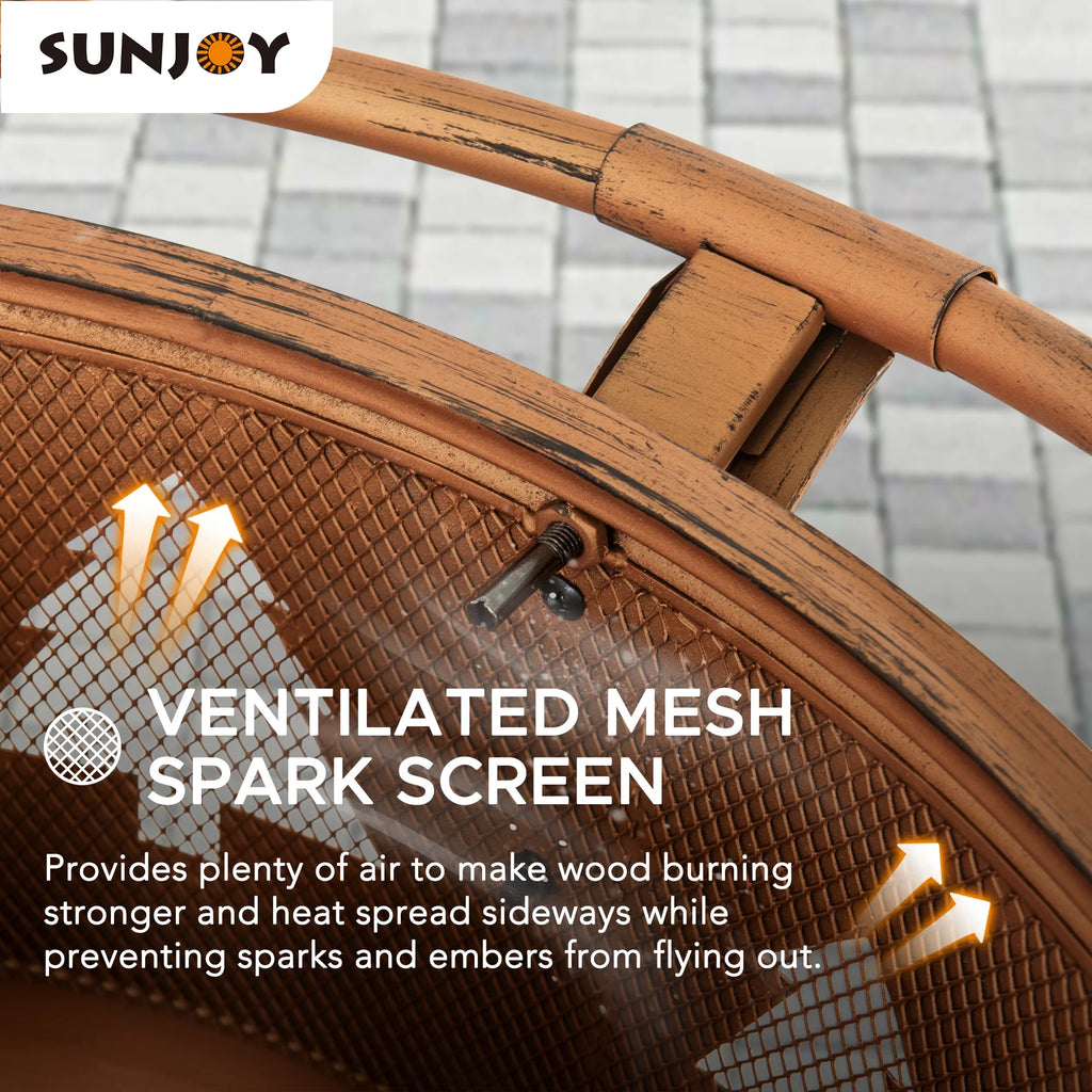 30 in. Outdoor Wood-Burning Steel Fire Pit with Spark Screen and Poker V43230