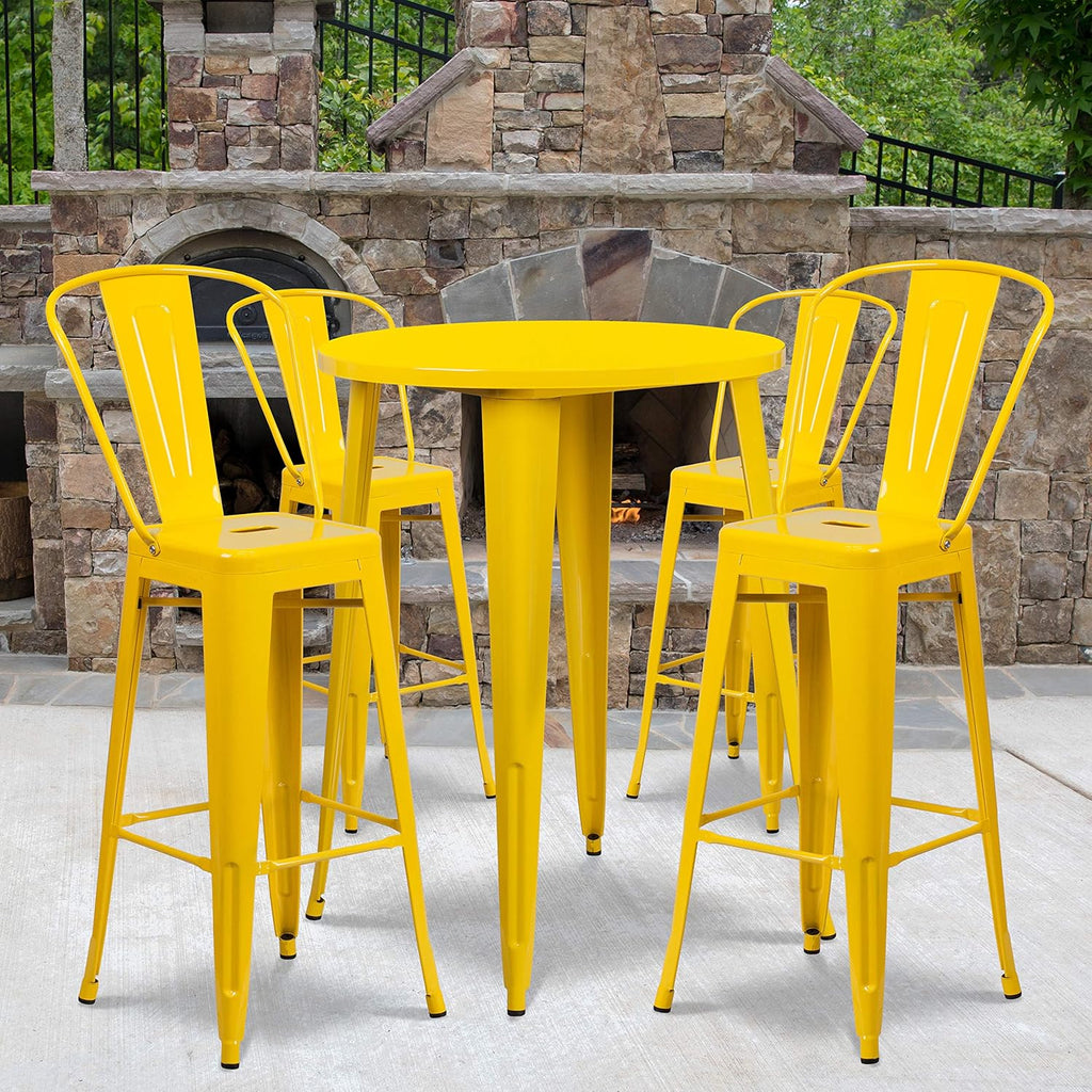 30 Round Silver Metal Bar Table Set with 4 Cafe Stools O615534