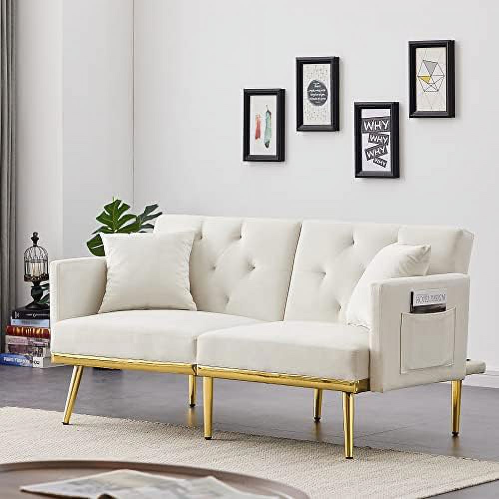Velvet Futon Sofa Bed with Adjustable Armrests and Backrests R854283