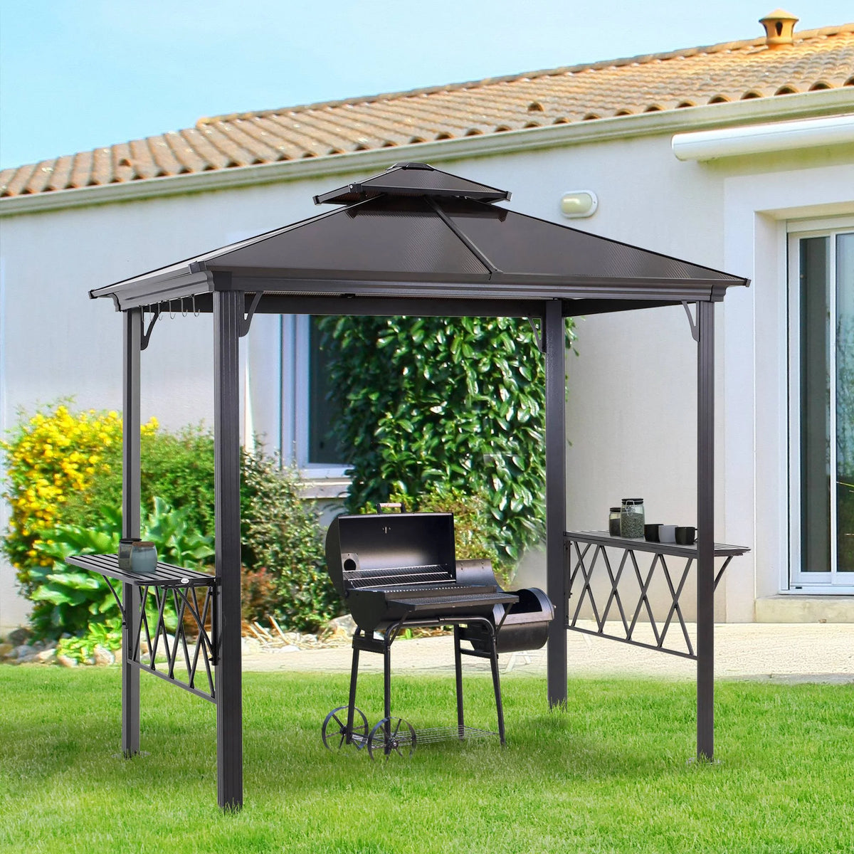 9' x 5' Hardtop BBQ Grill Gazebo with Polycarbonate Roof D307883