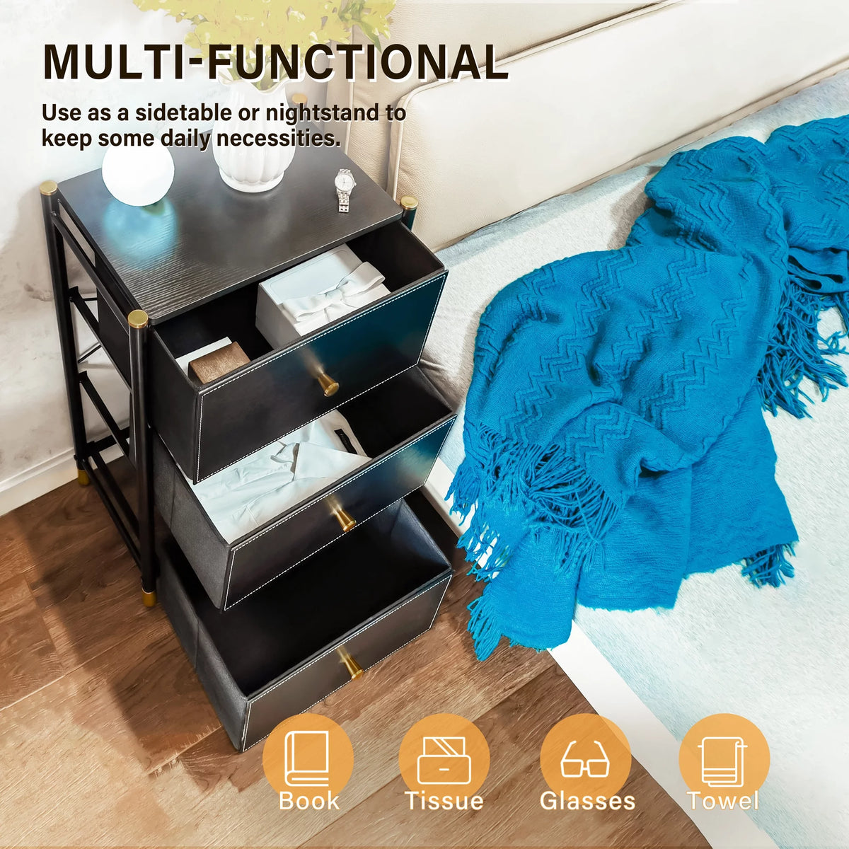 Black 3 Drawer Fabric Dresser Q845