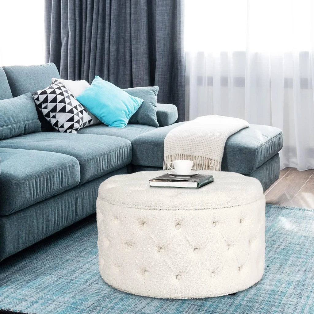 White Round Storage Ottoman S403170