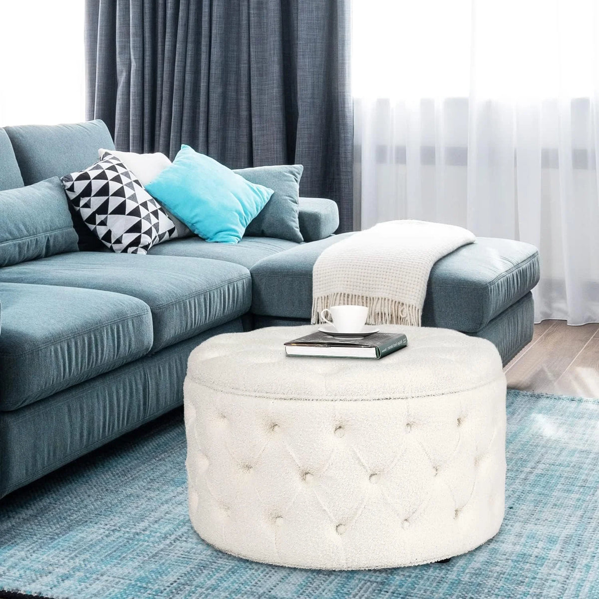 White Round Storage Ottoman S403170