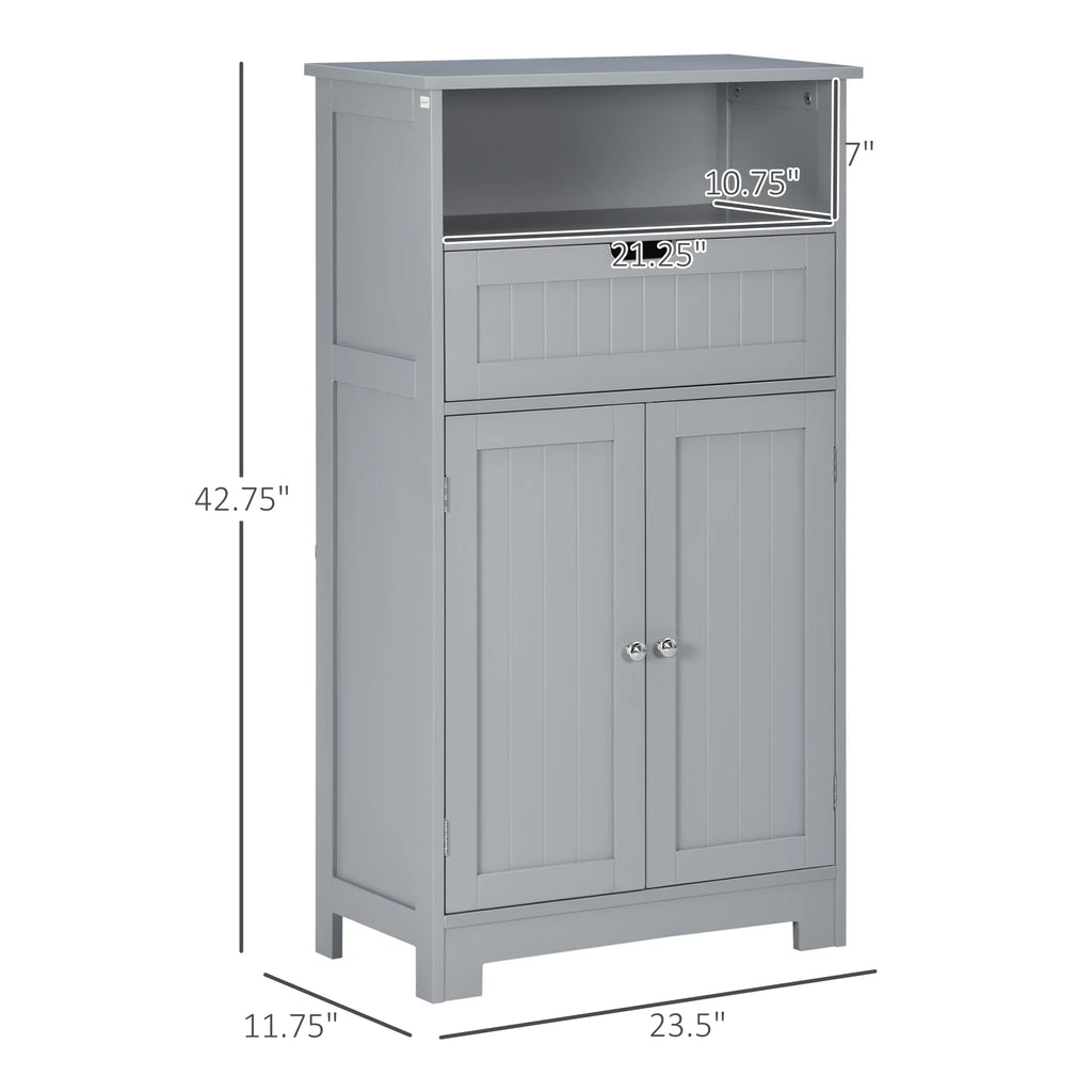 Grey Freestanding Bathroom Storage Cabinet with Drawer and Adjustable Shelf E4185
