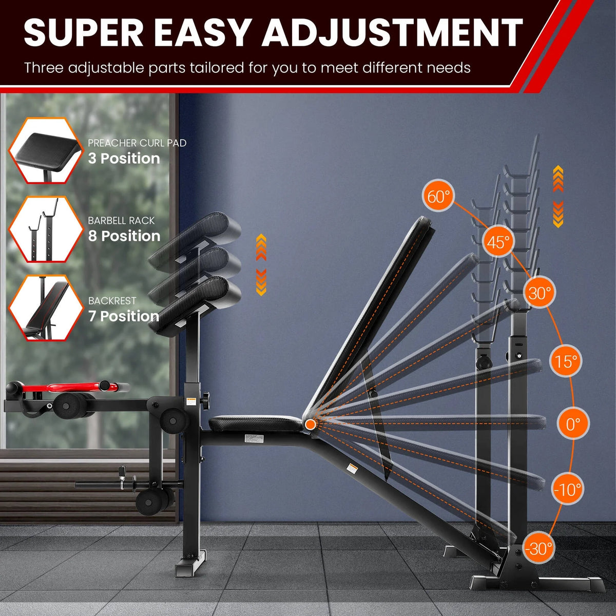 Adjustable Weight Bench Set with Barbell Rack G739109