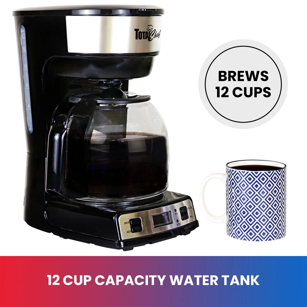 12-Cup 1.8 L Programmable Coffee Maker with Filter Black and Silver L9338