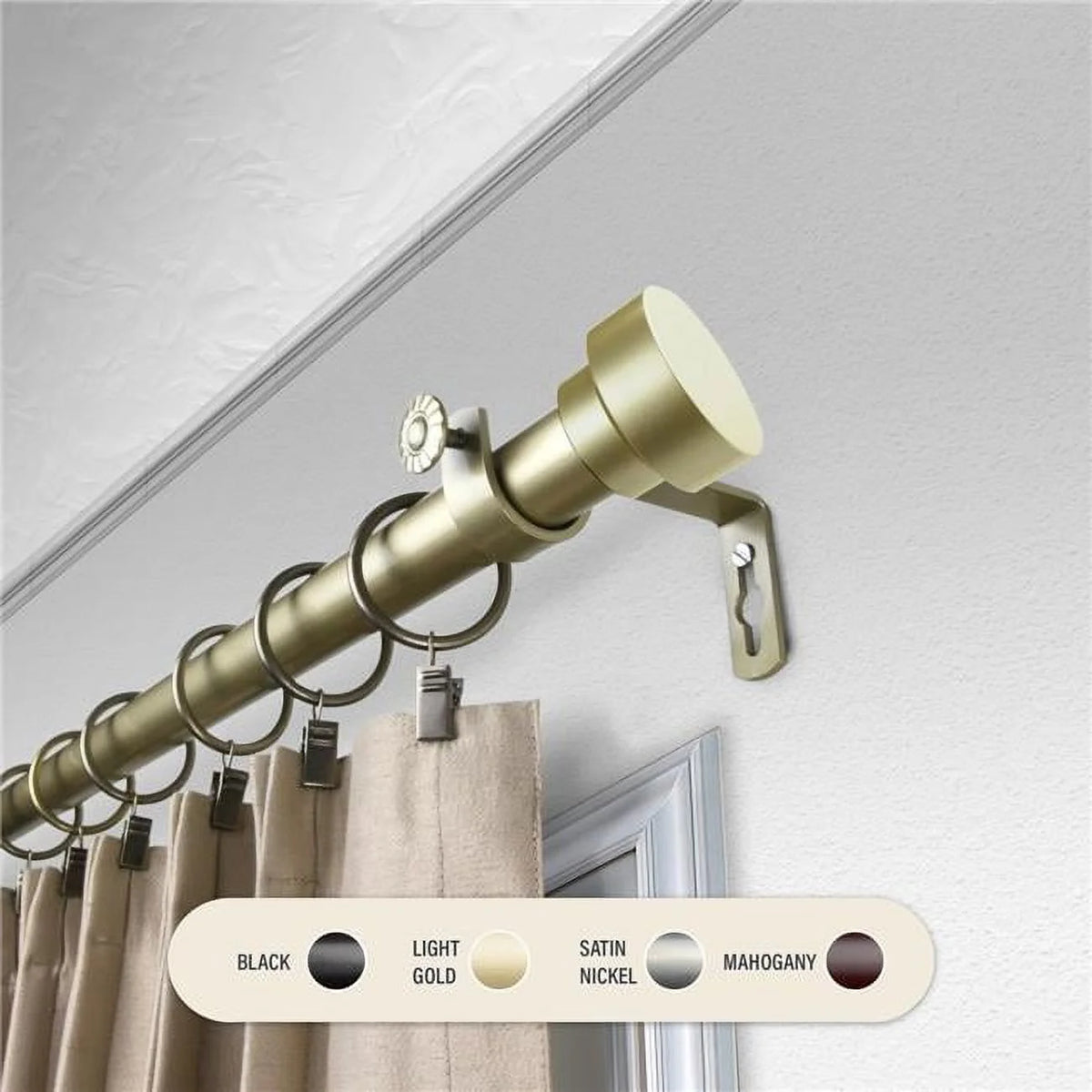 1 in. Cover Curtain Rod with 66 to 120 in. Extension, Light Gold L29584