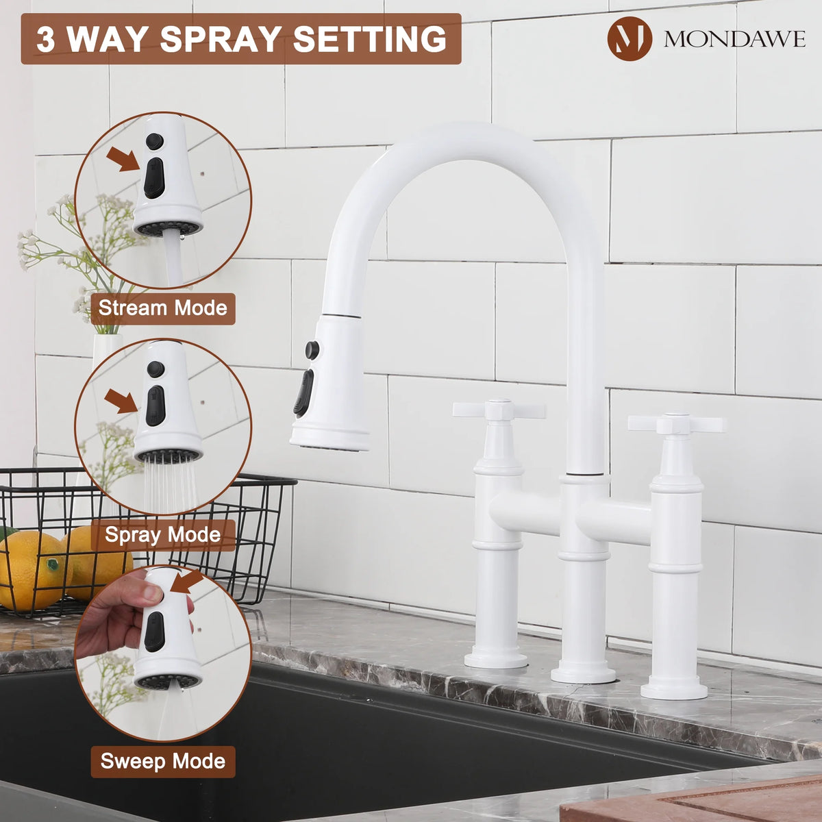 Bridge Kitchen Faucet with Pull Down Sprayer C217