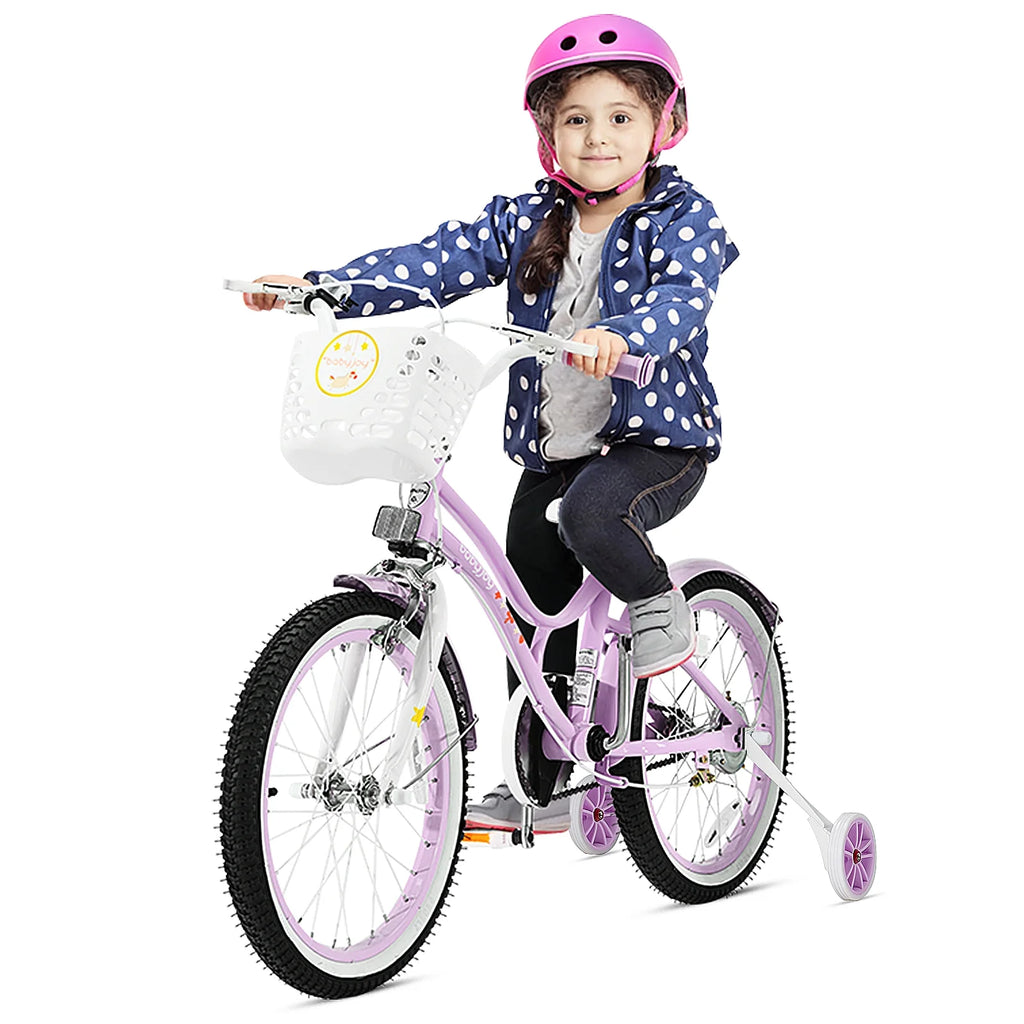 Kids Bike with Removable Training Wheels & Adjustable Seat Purple J98679