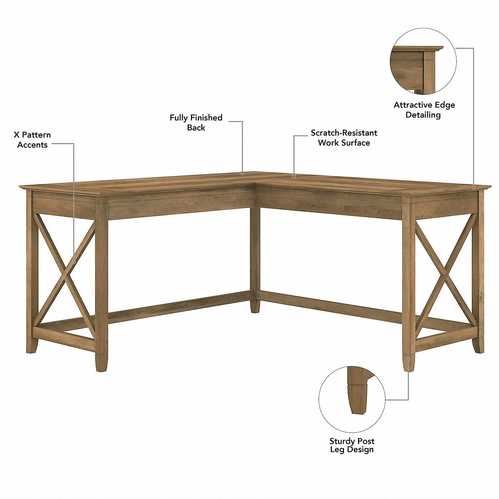 L Desk with Mobile File Cabinet in Reclaimed Pine Engineered Wood L879