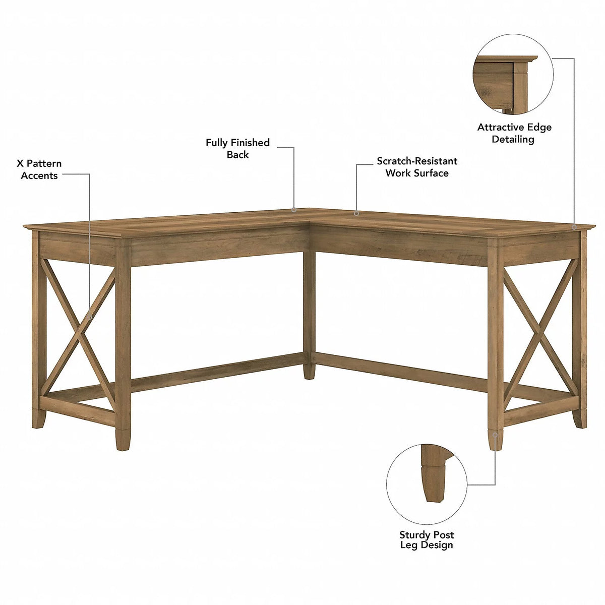L Desk with Mobile File Cabinet in Reclaimed Pine Engineered Wood L879