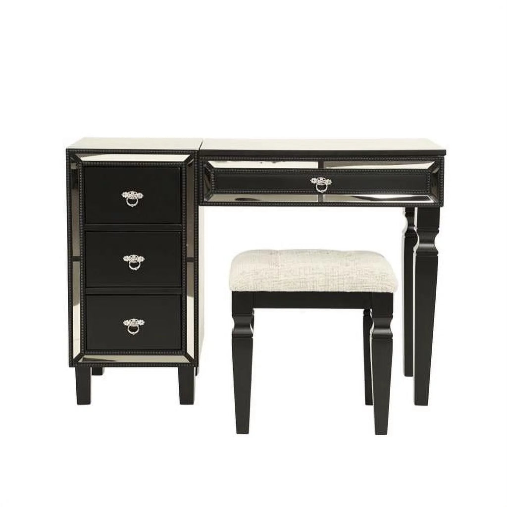 Black Wooden Makeup Vanity Set with Mirror and Stool N769553