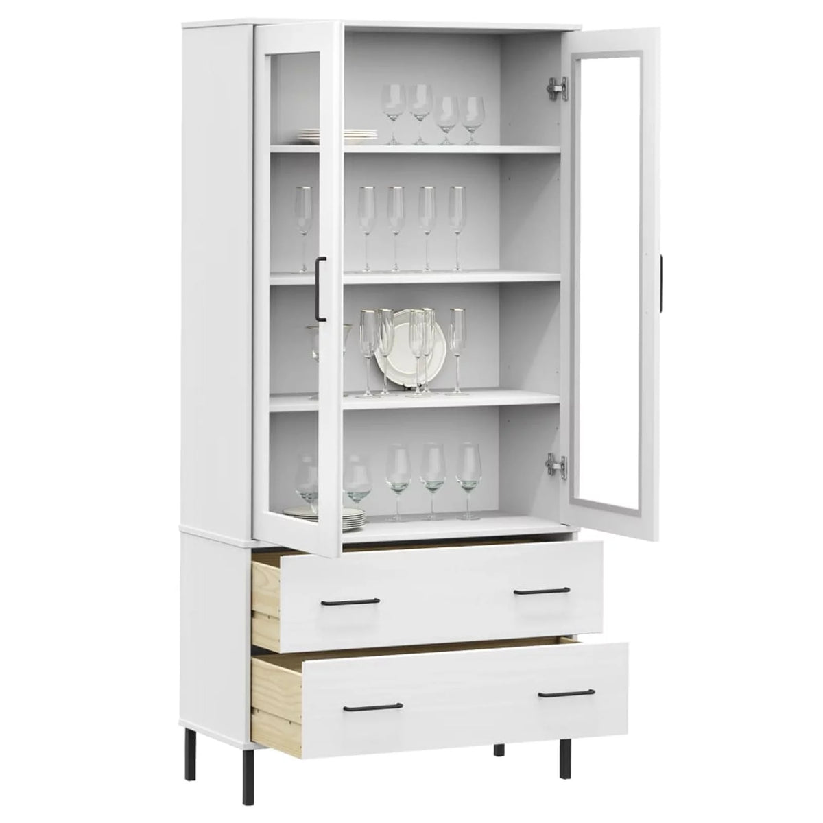 Pine Wood Bookcase with 2 Doors Cabinet and 2 Storage Drawers O302830