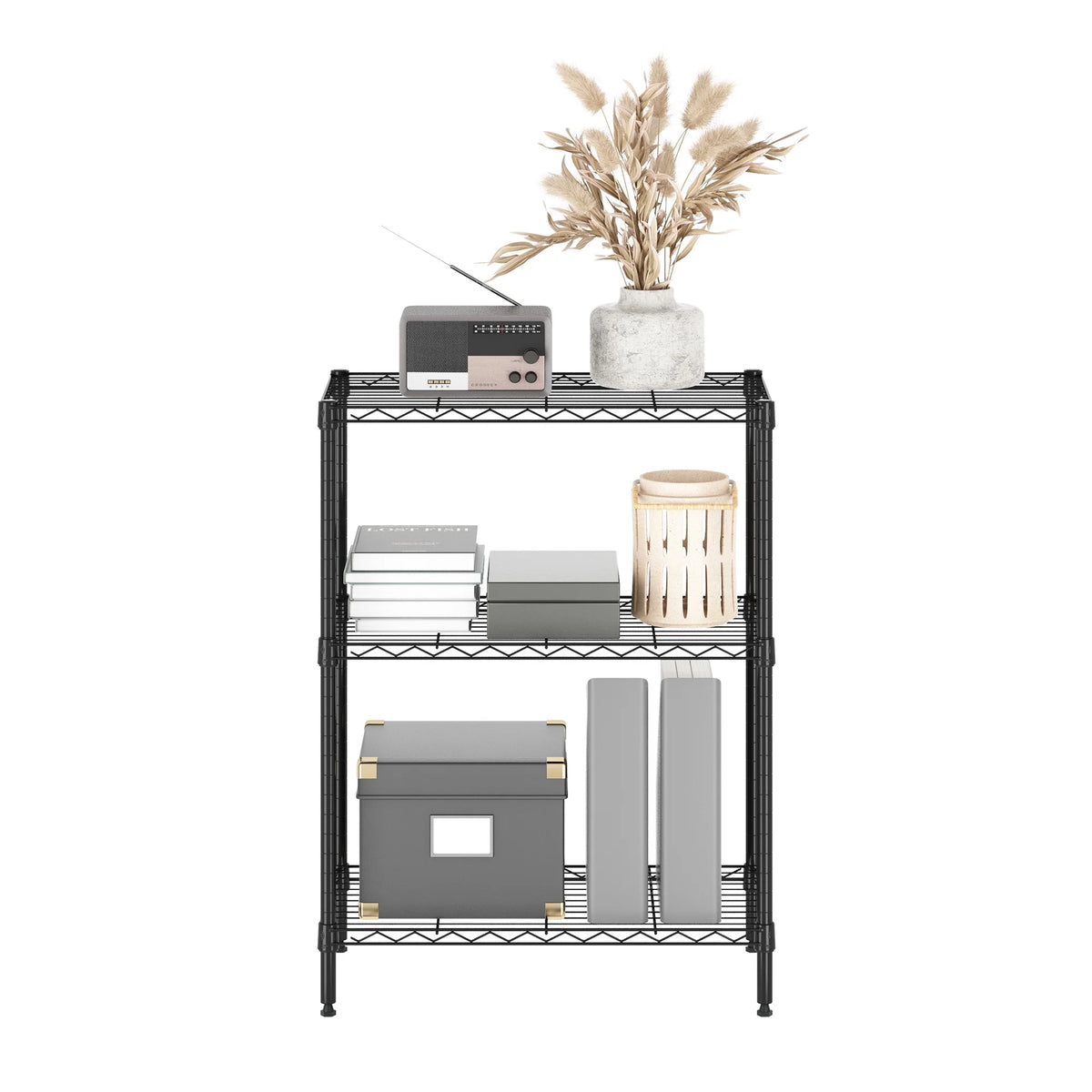 Black 3-Tier Metal Storage Shelf Rack V174
