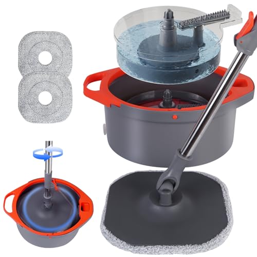 Spin Mop and Bucket Set with Separate Dirty and Clean Water, 2 Replaceable Mop Pads O6397