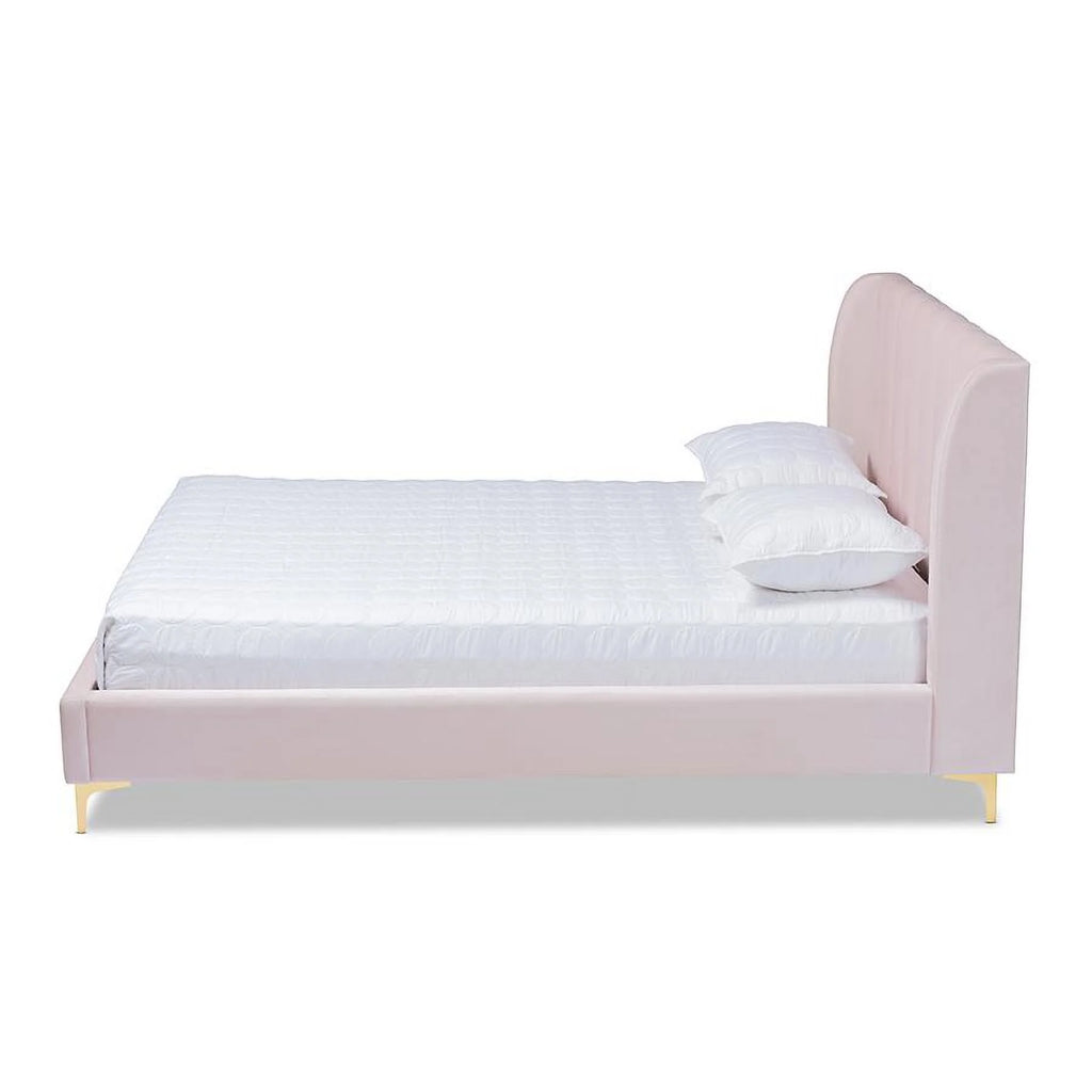 Light Pink Velvet Queen Size Platform Bed V740