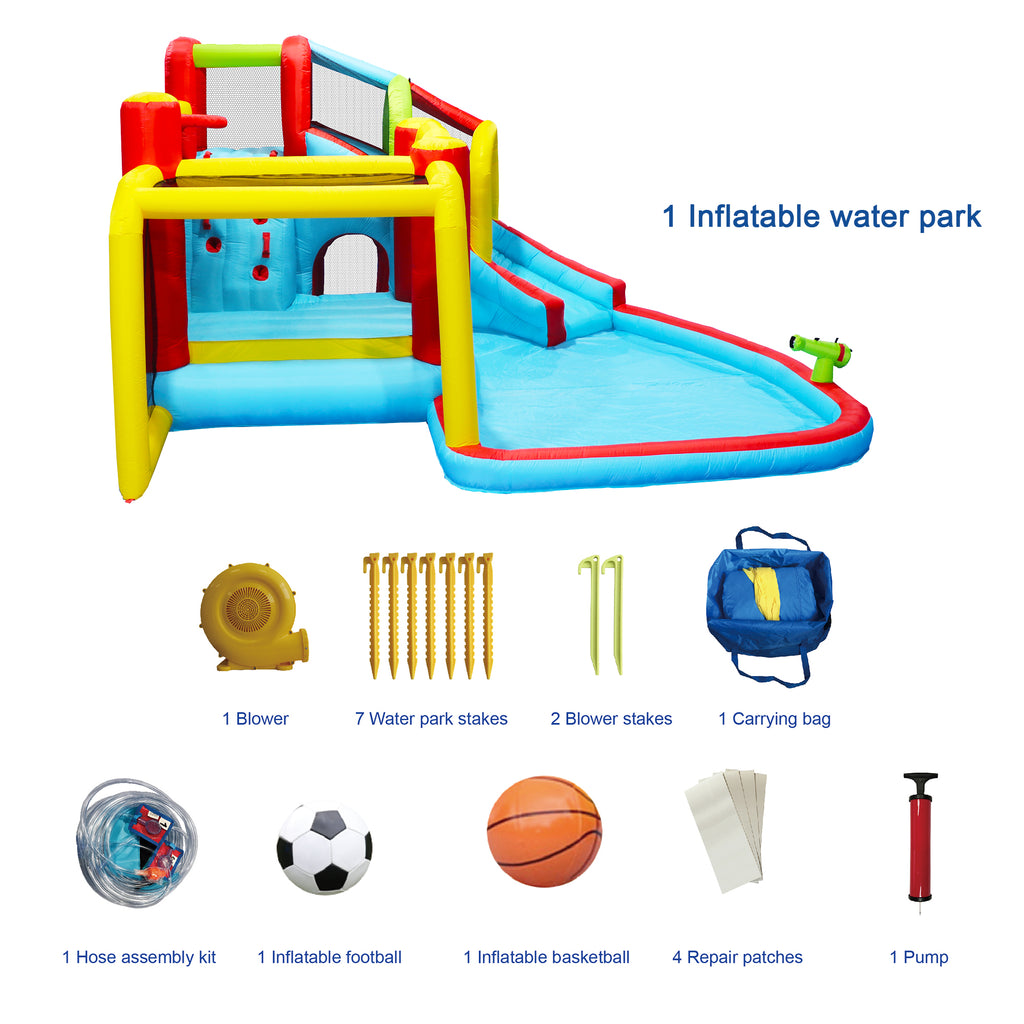 7 in 1 Inflatable Water Park Bouncer with Splash Pool E13345