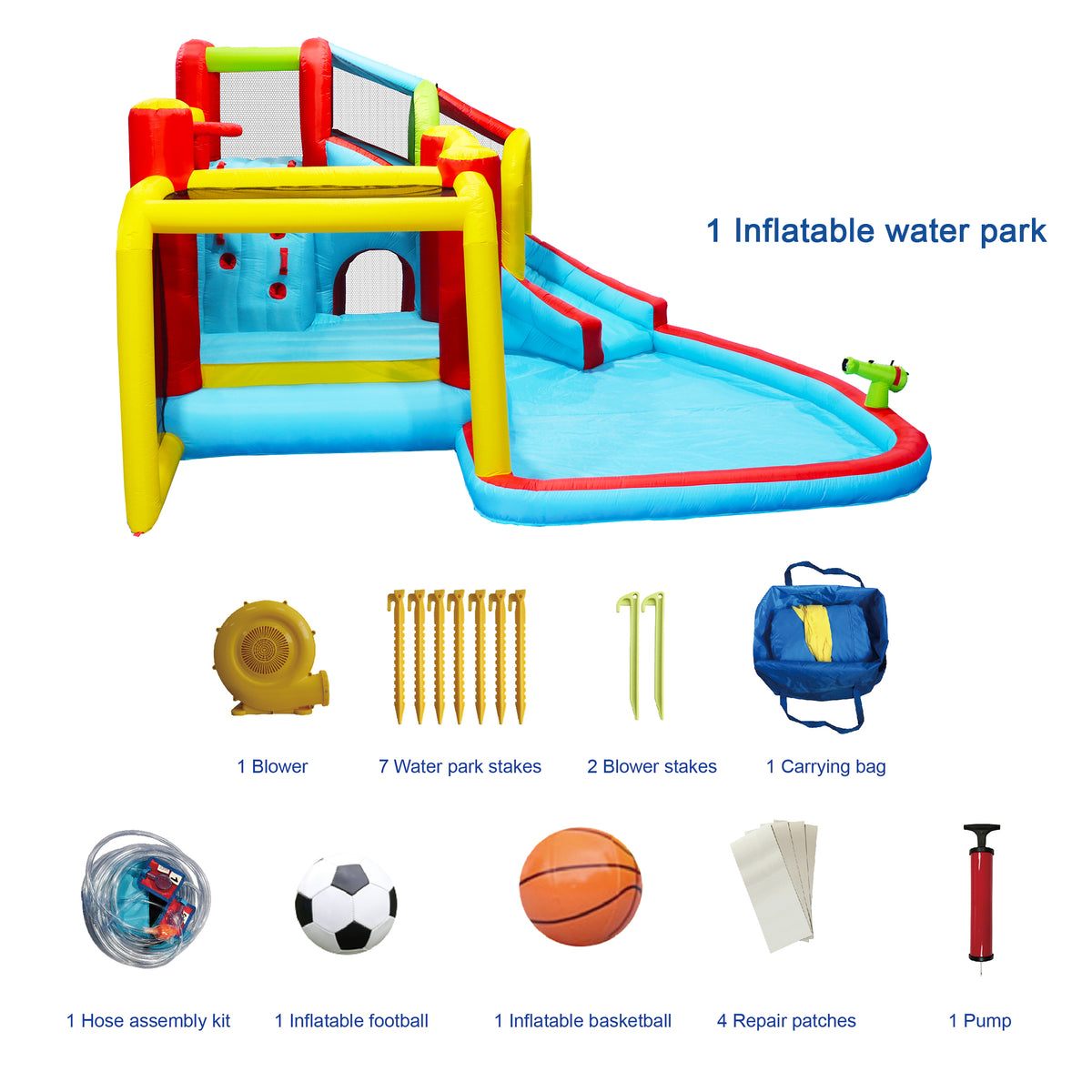 7 in 1 Inflatable Water Park Bouncer with Splash Pool E13345