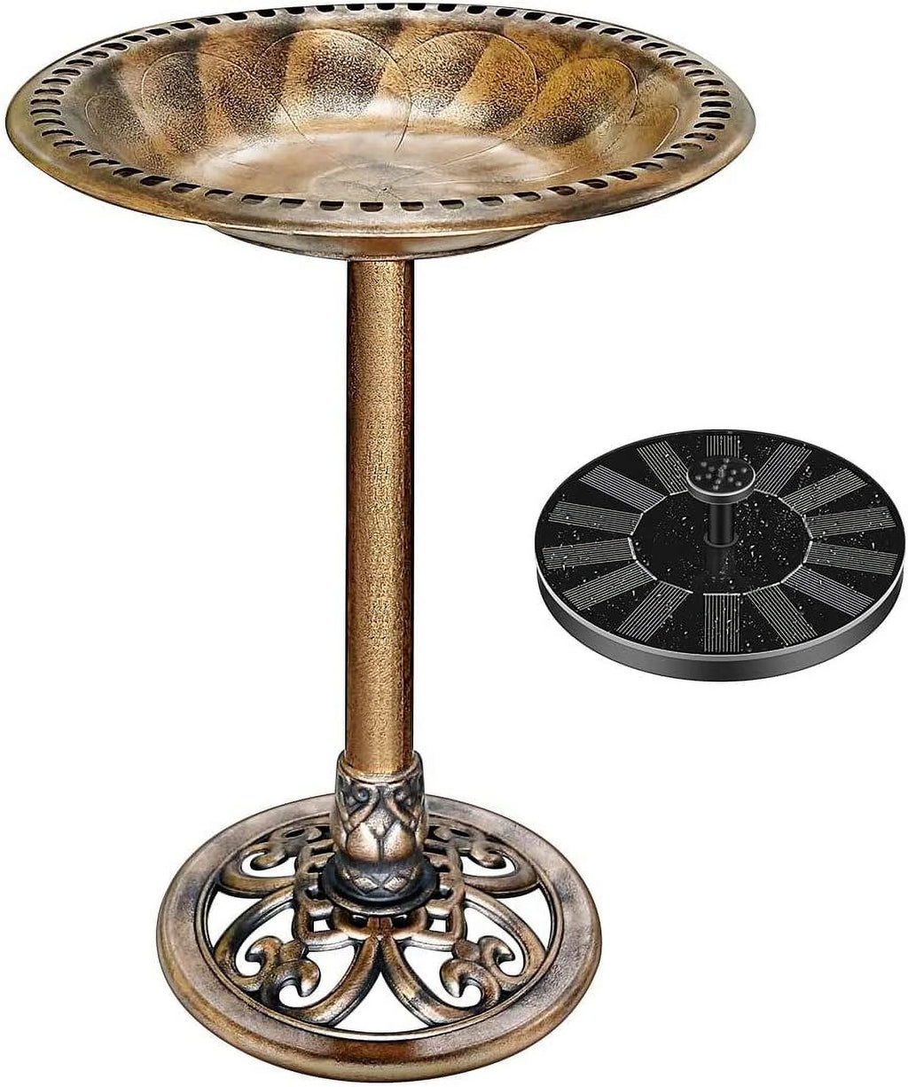 Polyresin Antique Outdoor Birdbath and Solar Powered Fountain Set K90084