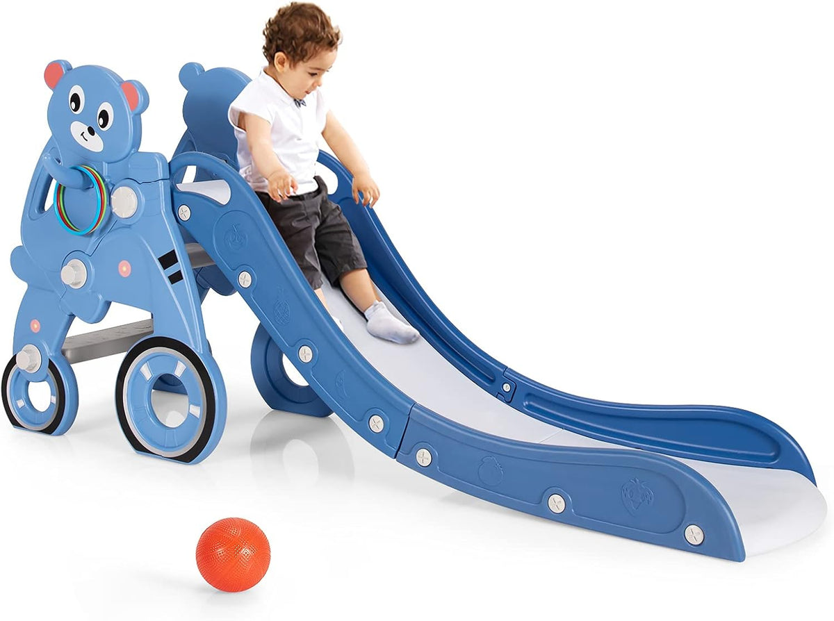 4 in 1 Folding Toddler Slide with Basketball Hoop U972850
