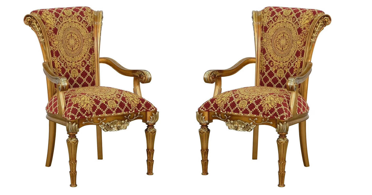 Antique Bronze & Red Arm Chair Set 2Pcs K52714