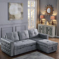 Velvet Gray Reversible Sectional Sleeper Sofa with Storage H150