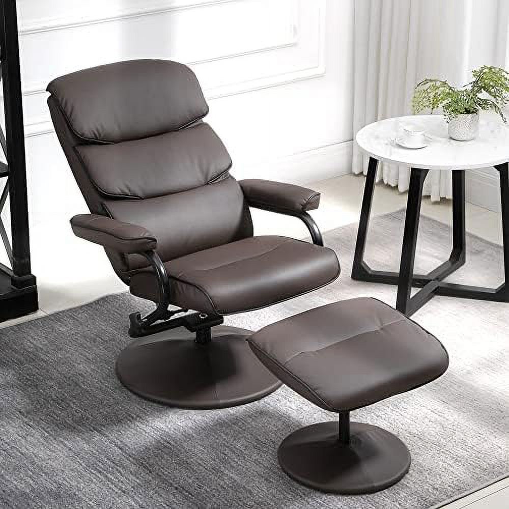 Cream White PU Leather Swivel Recliner Chair with Ottoman T7724
