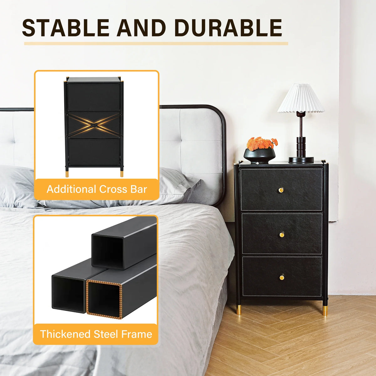 Black 3 Drawer Fabric Dresser Q845