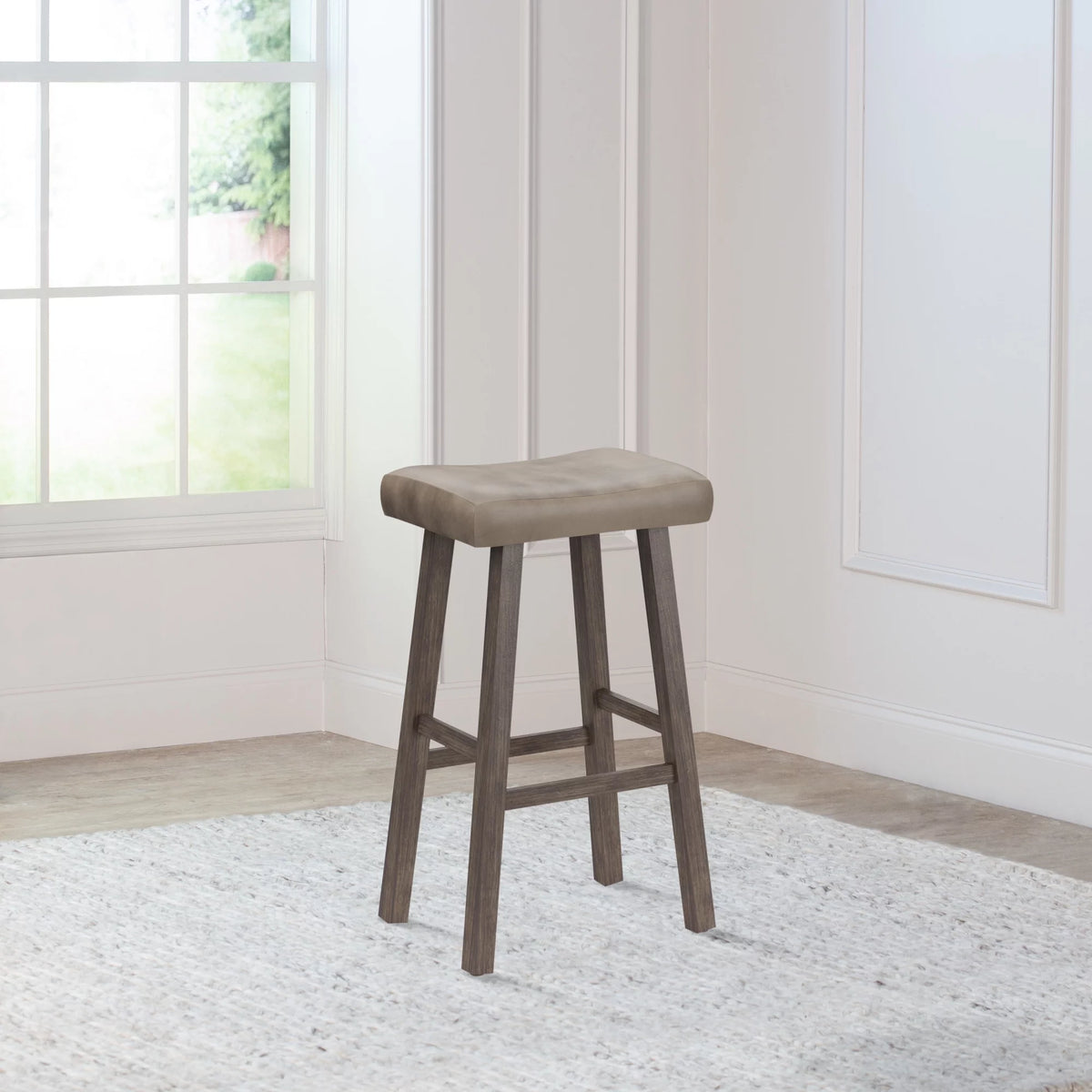 Rustic Gray Wood Backless Bar Height Stool X51486