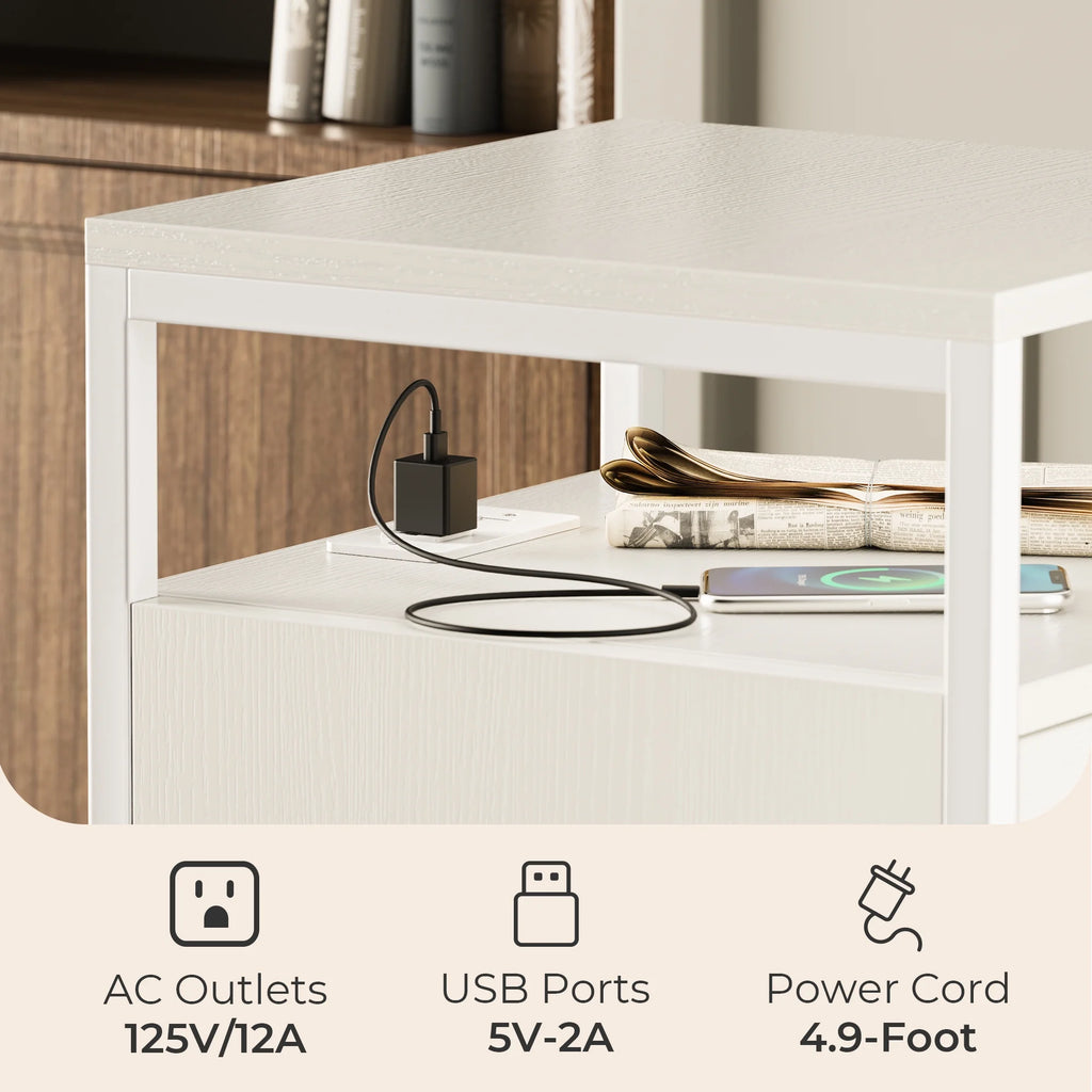 White 2 Drawer Mobile File Cabinet with Lock and Charging Station J65394