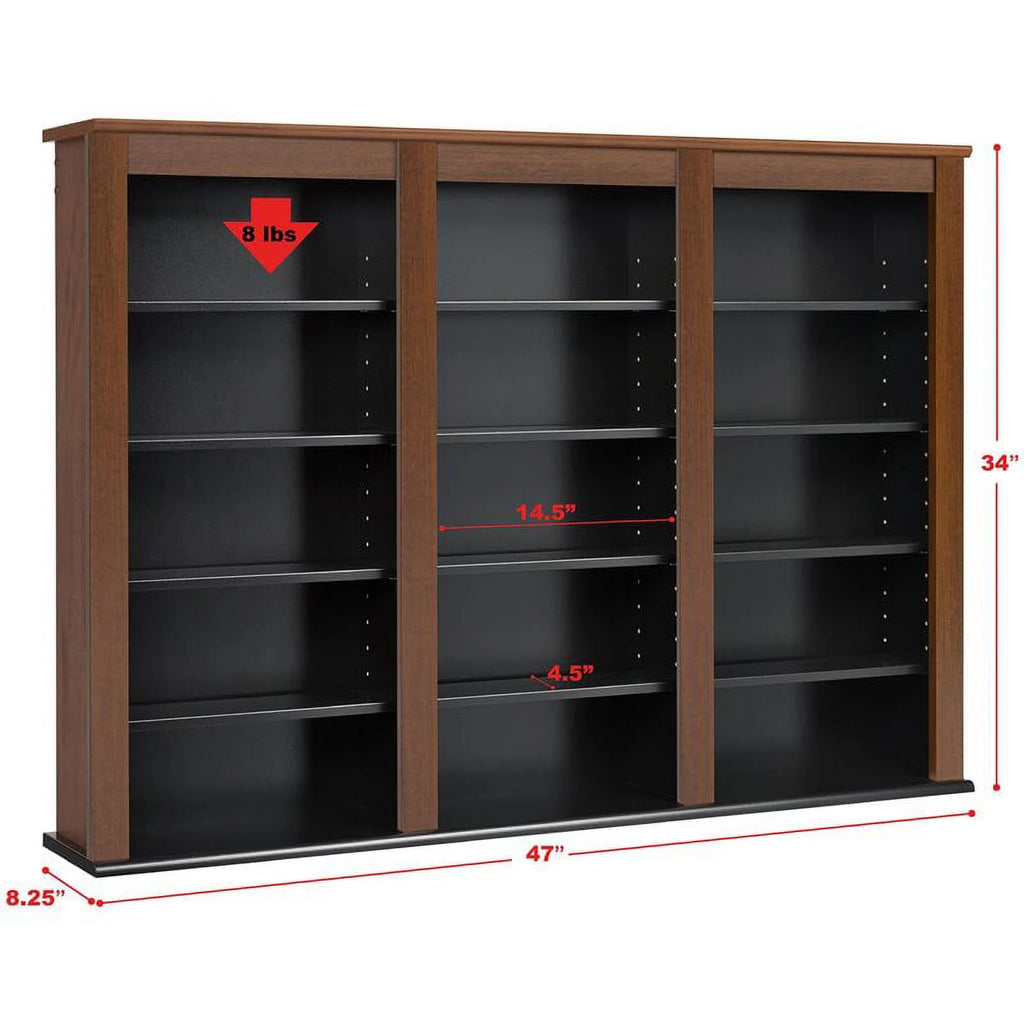 Triple Floating Media Wall Storage in Cherry and Black E339