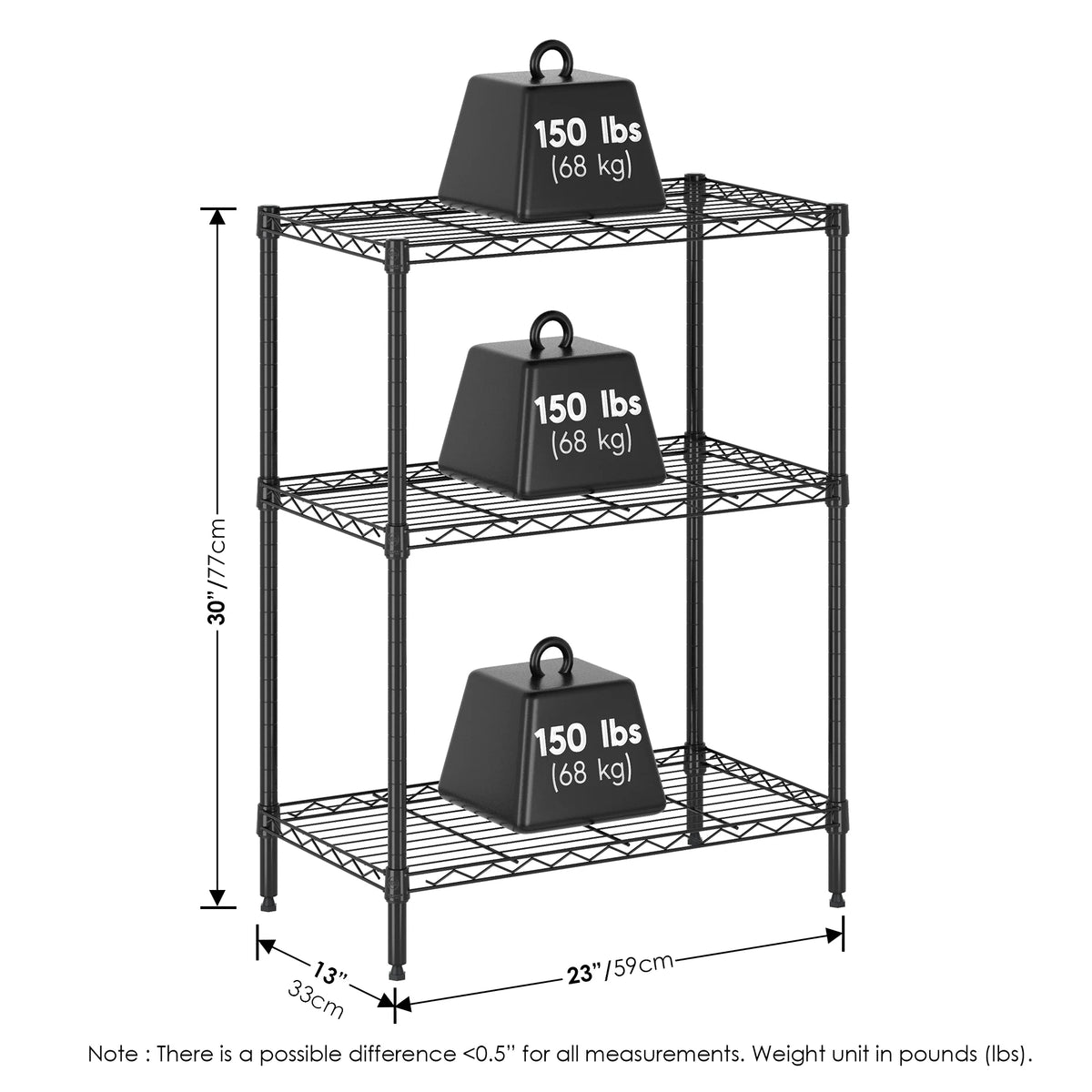 Black 3-Tier Metal Storage Shelf Rack V174